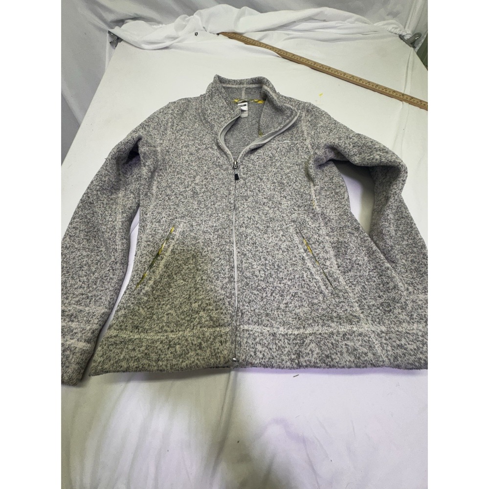 North Face Knit Speckle‎ gray With Yellow Coat Jacket Anthropologie Sz Medium
